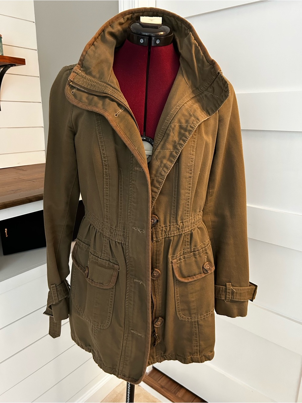 Boden Olive Brown Trench-Style Utility Jacket Small